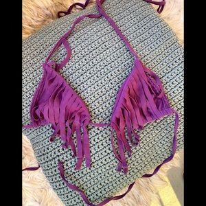 Boys + Arrow Purple Fringe Bikini Top